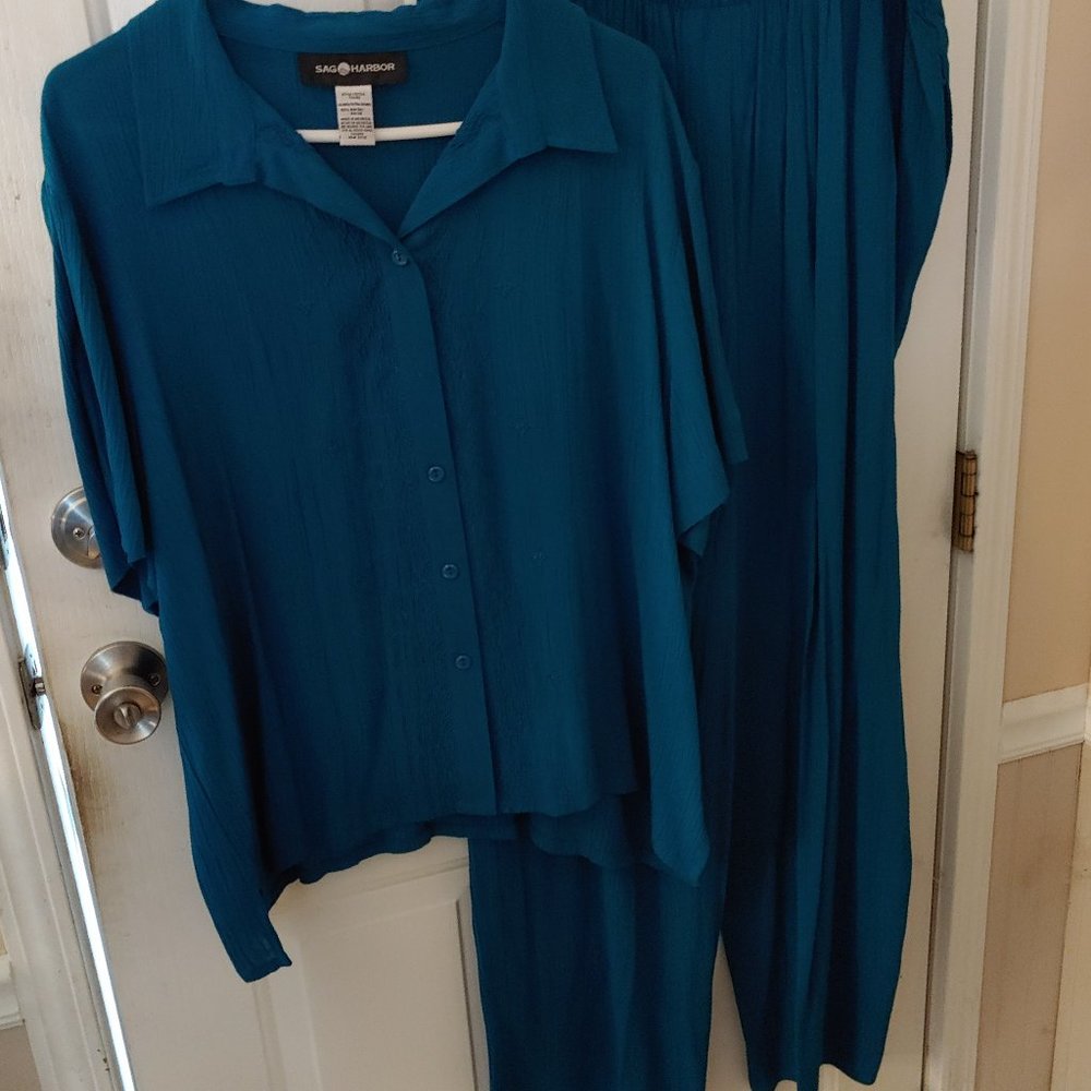Sag Harbor. 2-piece Pantsuit. Teal/Blue size XL